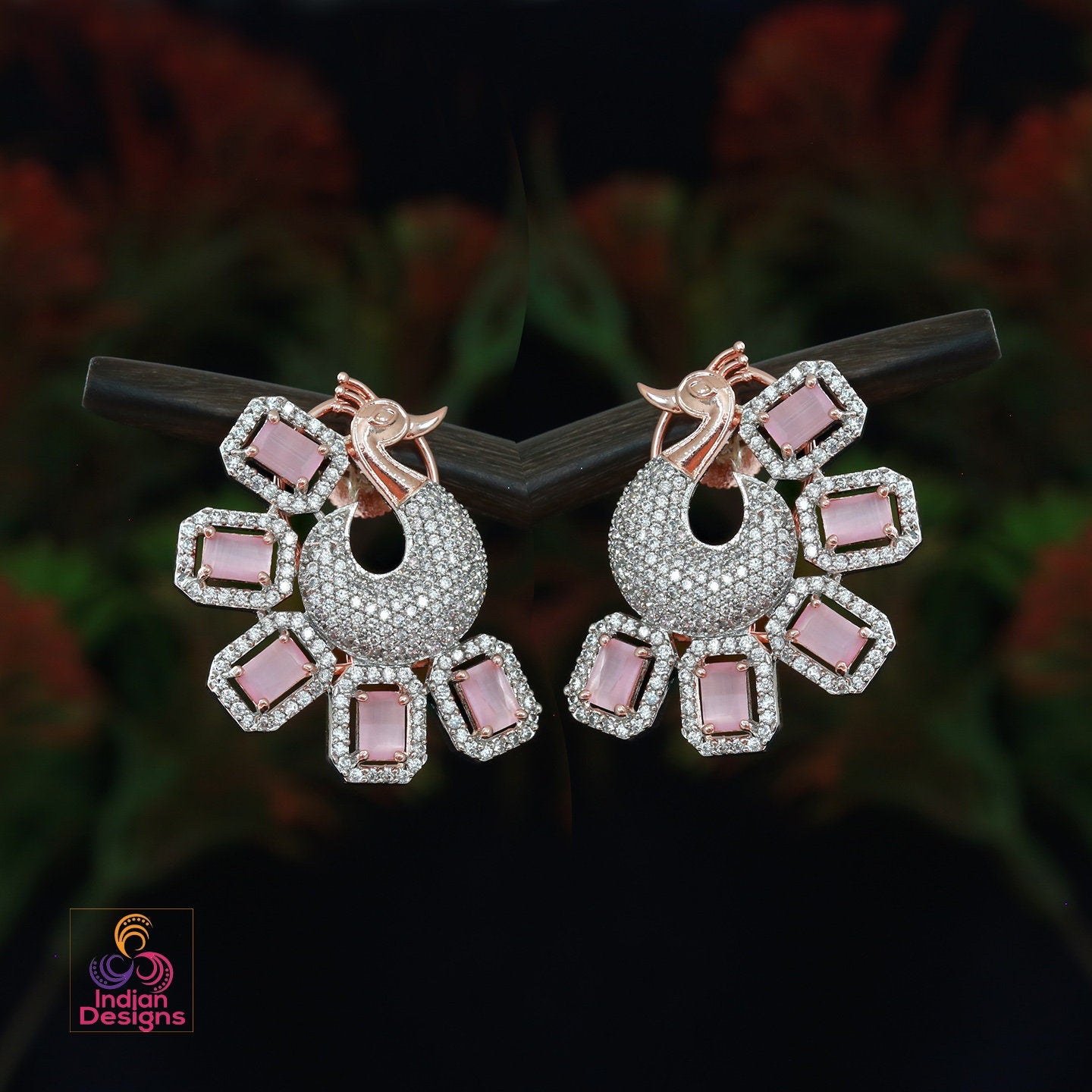 Shop Rubans Gold Plated Chandbali Earrings With Pink American Diamonds  Online at Rubans