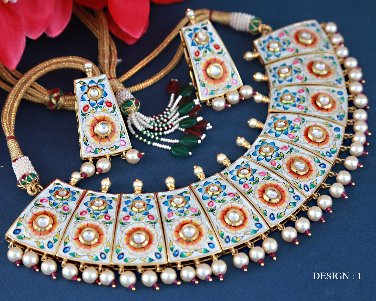 Hand painted meenakari choker designs | Rajasthani meenakari jewelry Collection |  kundan pearl necklace online | Indian wedding choker set