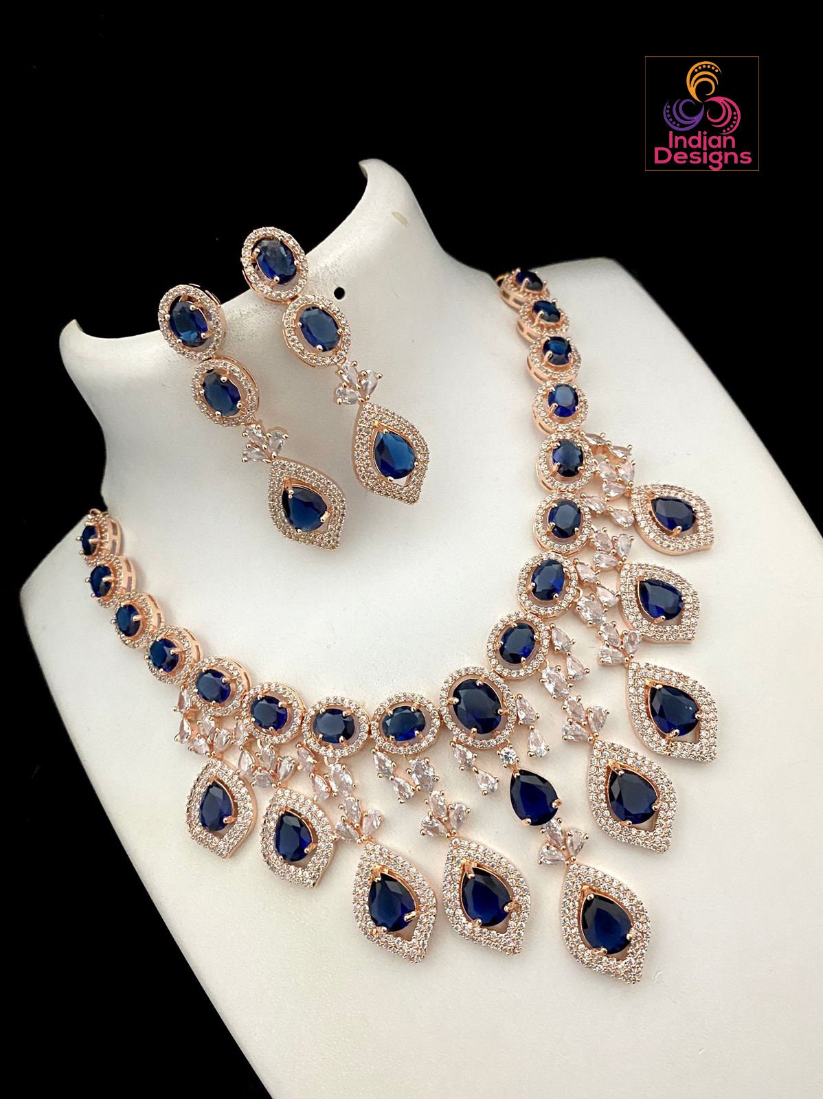 Mint Green Statement Necklace | American diamond necklace set rose gold | Cz ad Indian jewelry sets | Beautiful Pakistani Jewelry designs