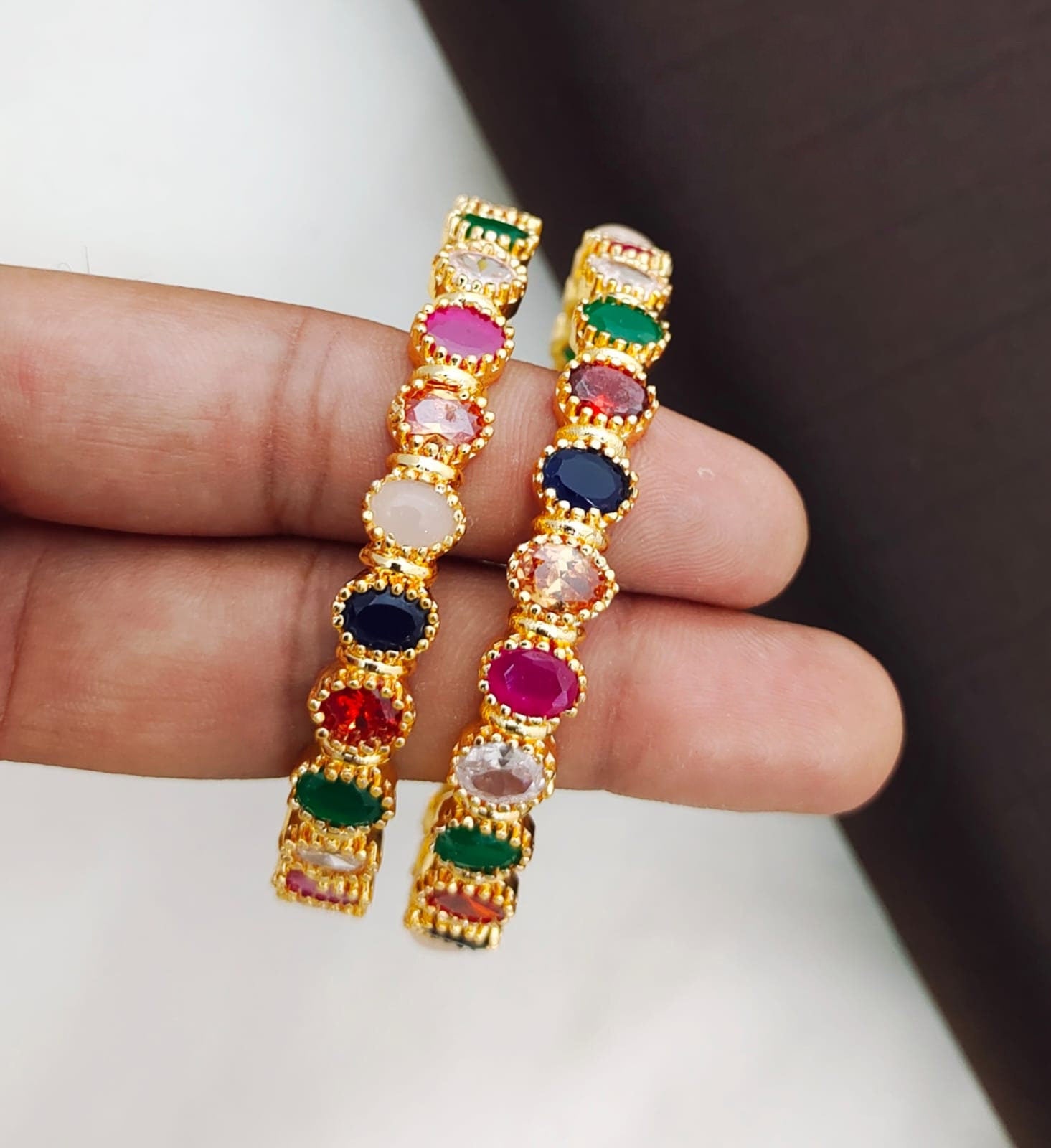 Navaratna Bangles Gold Plated-The Most Beautiful Bangle Designs for Women |  One Gram Gold Multicolor CZ Ad bangles | Indian wedding Bangle