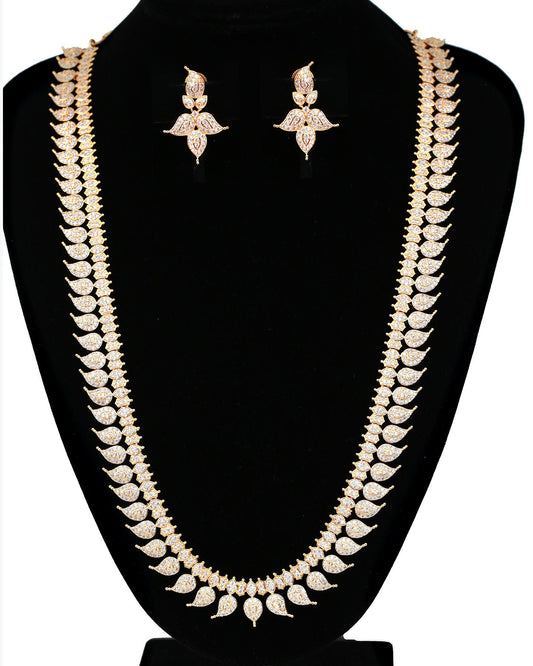 Exclusive South Indian style American Diamond Mango haram | AD Long haram fashion Jewelry | Diamond CZ necklace Wedding Jewelry