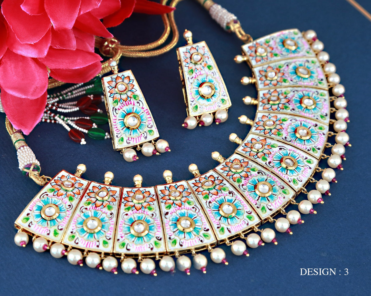 Hand painted meenakari choker designs | Rajasthani meenakari jewelry Collection |  kundan pearl necklace online | Indian wedding choker set