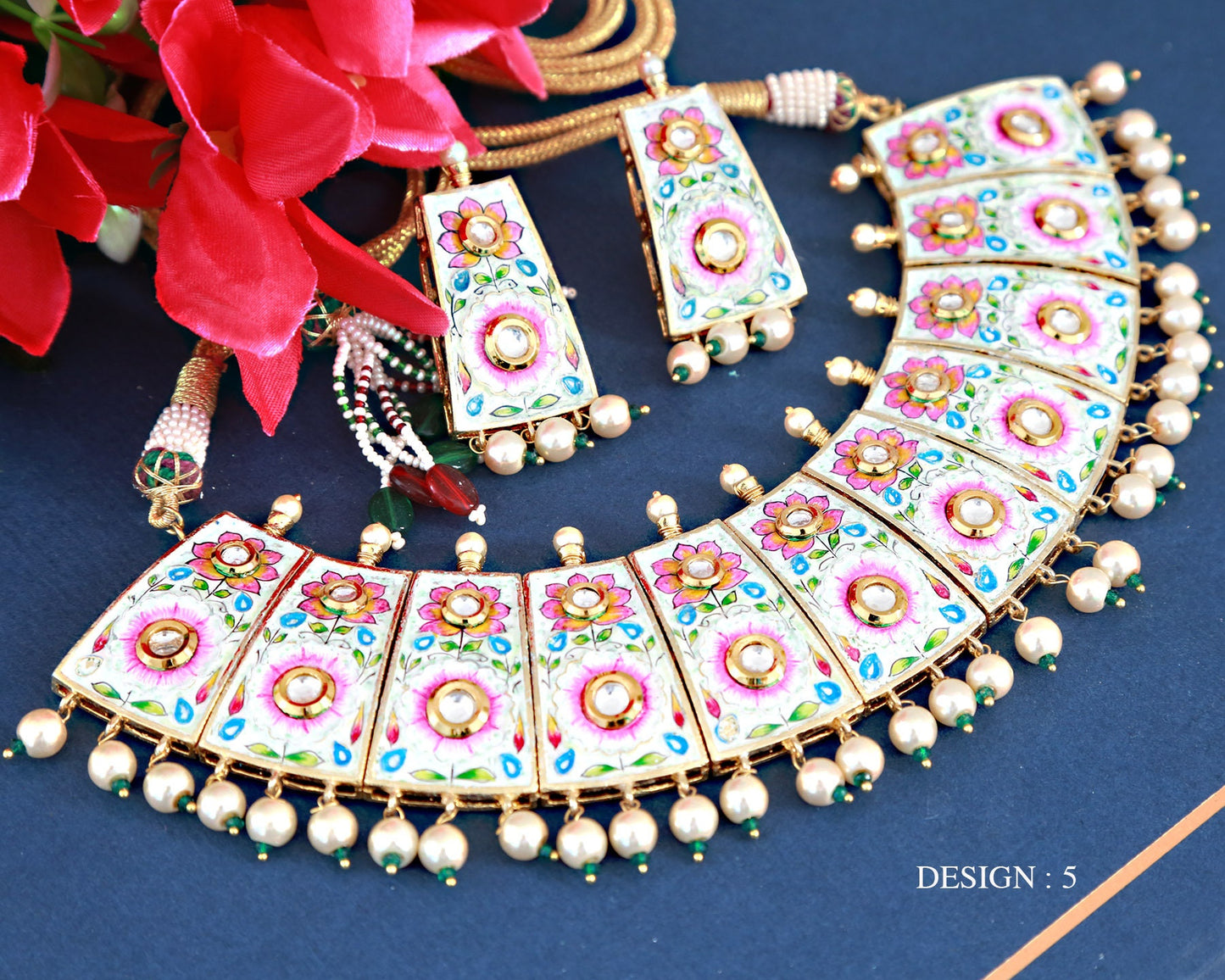 Hand painted meenakari choker designs | Rajasthani meenakari jewelry Collection |  kundan pearl necklace online | Indian wedding choker set