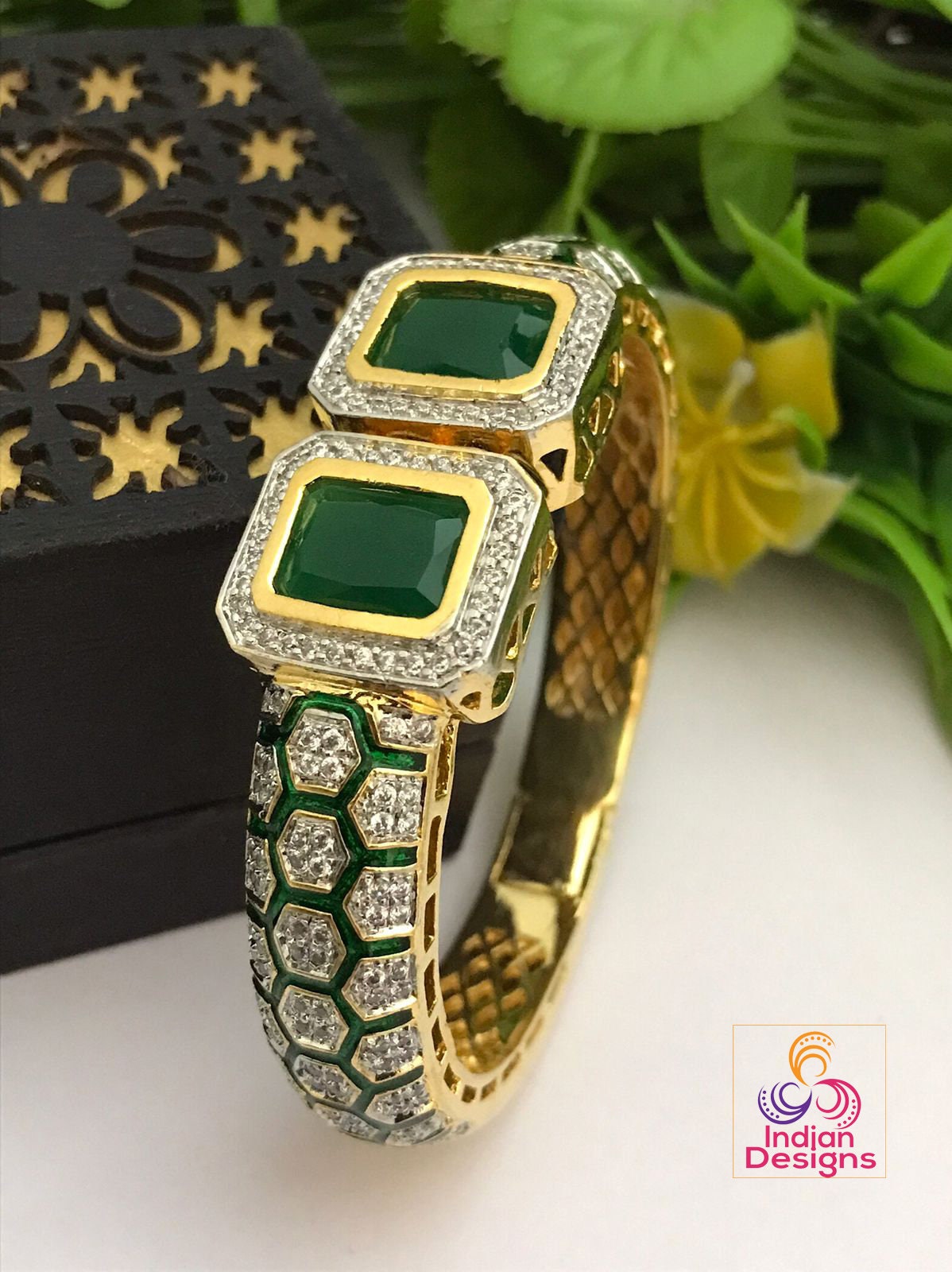 Openable American Diamond kanda bangle | Indian Designs Stylish CZ AD bracelet | Gold Plated Sapphire Blue stone bangle bracelet Trendy