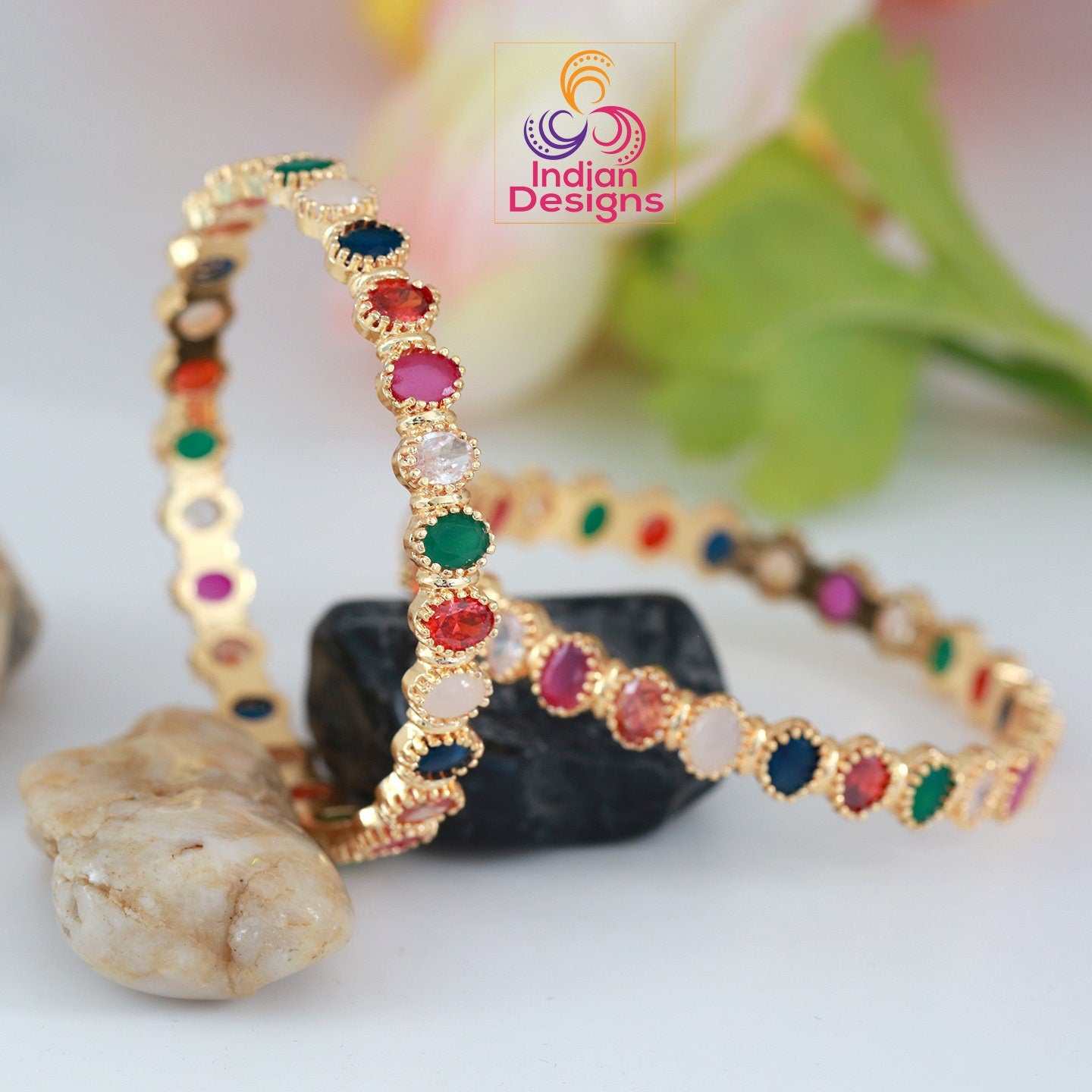 Navaratna Bangles Gold Plated-The Most Beautiful Bangle Designs for Women | One Gram Gold Multicolor CZ Ad bangles | Indian wedding Bangle