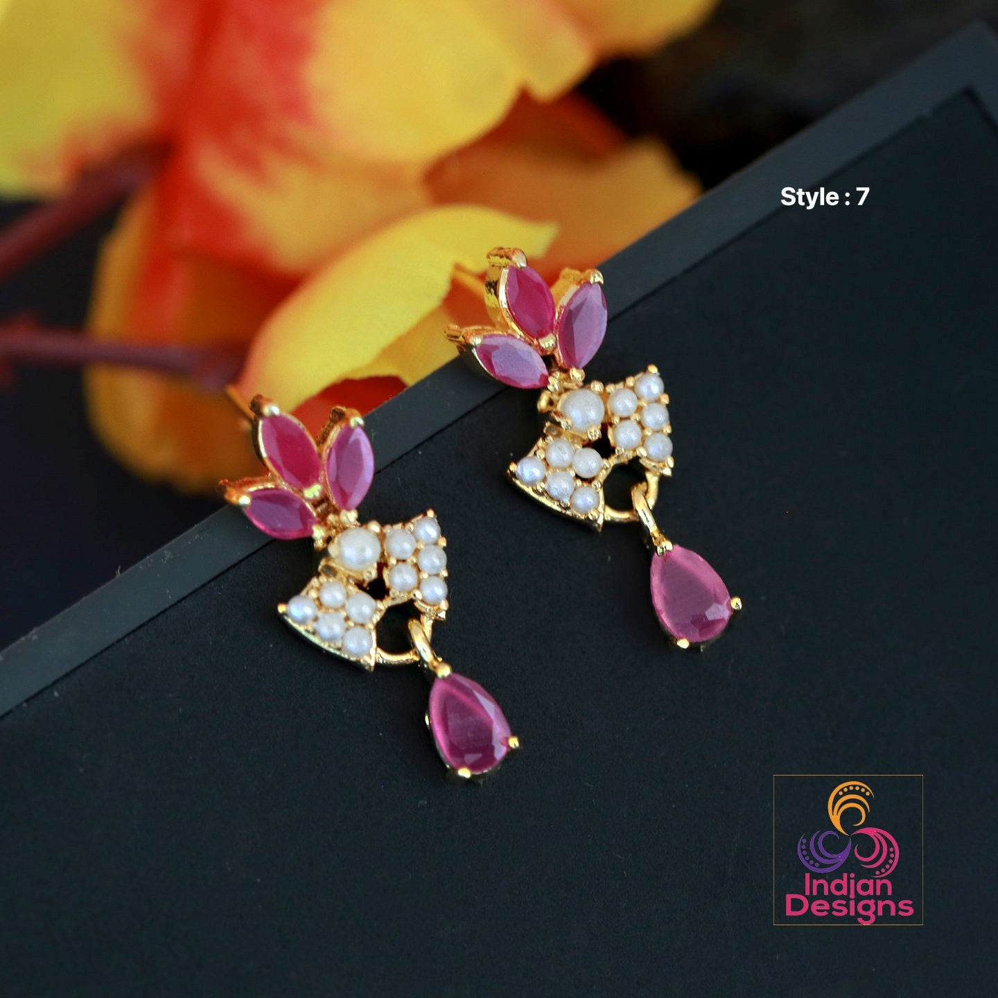 Buy Gold Plated High Quality Ruby Stone Danglers Earrings for Girls