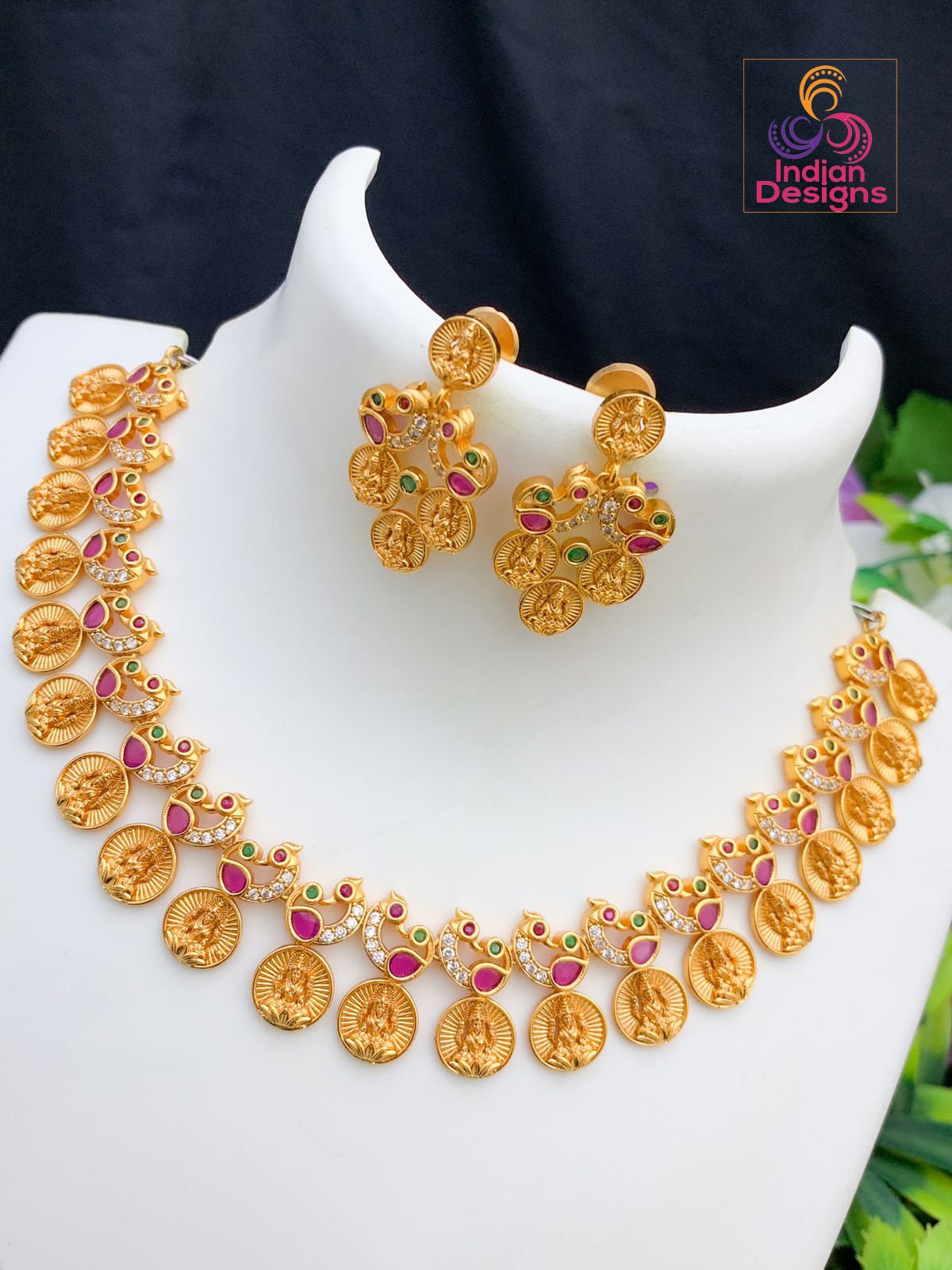 Matte Finish South indian Lakshmi coin necklace | One gram gold necklace latest jewelry designs | Temple jewelry gold Plated necklace design