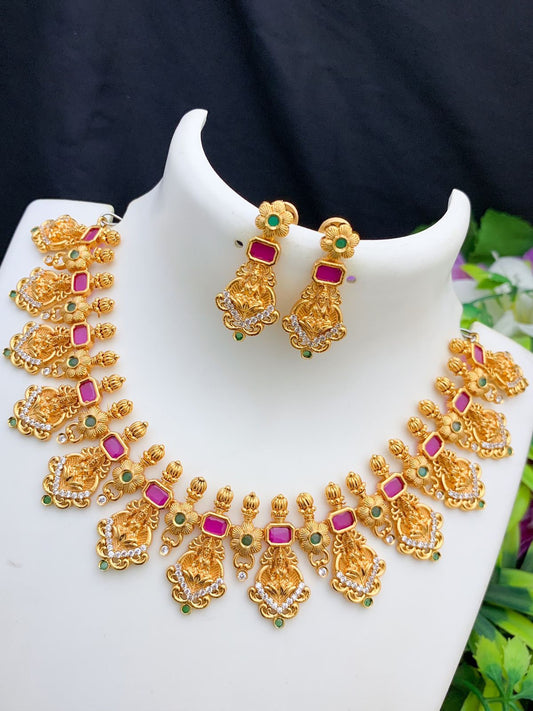 Matte Finish South indian Lakshmi coin necklace | One gram gold necklace latest jewelry designs | Temple jewelry gold Plated necklace design