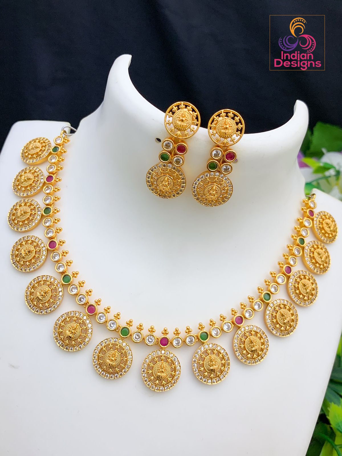 Indian Gold Jewelry Temple Jewellery Necklace Set/ Gold Mat 