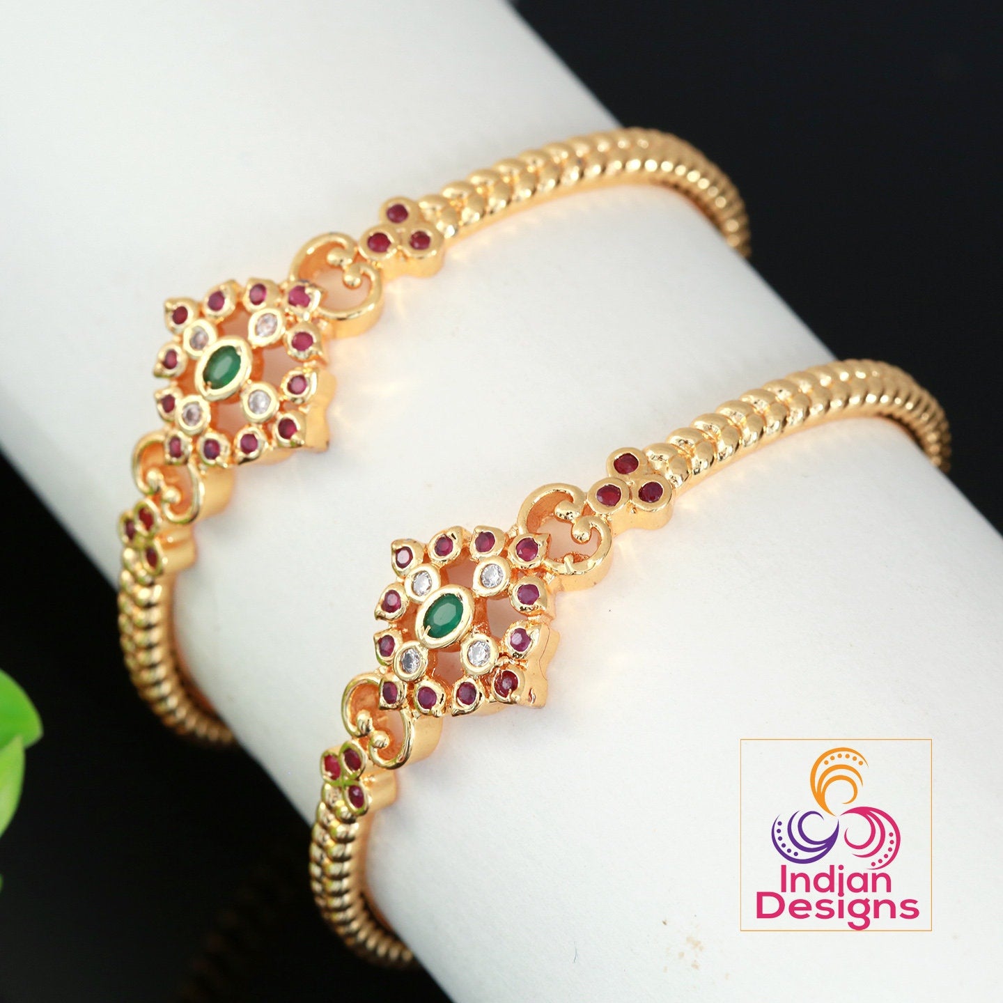 Gold plated American diamond bangles with Low price | South Indian bangles design | Ruby stone bangles design | Gold bangle design daily use