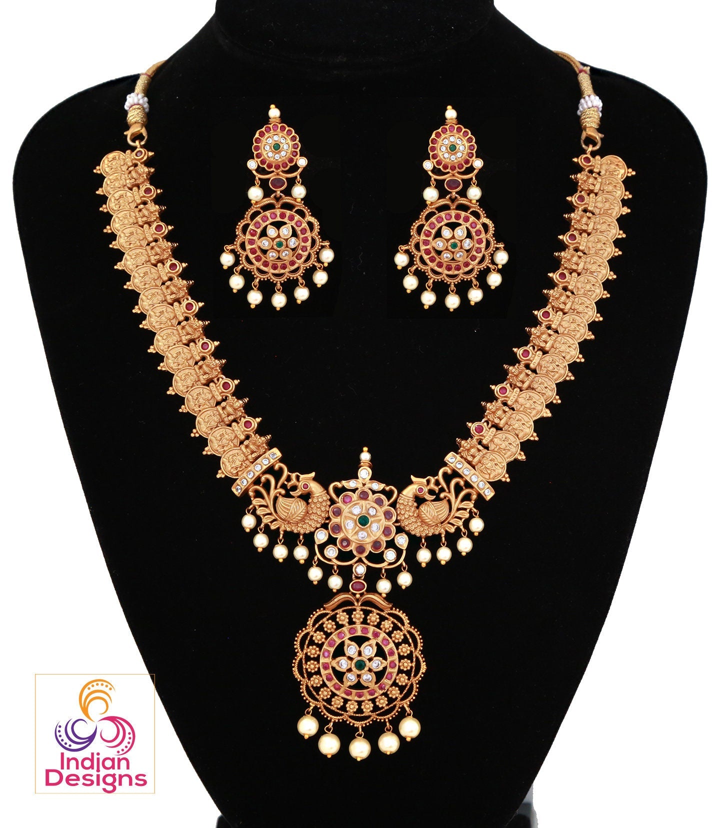 Matte Gold Lakshmi coin necklace | South Indian temple jewelry Bridal wedding necklace | Lakshmi kasu short necklace | kemp bridal jewelry
