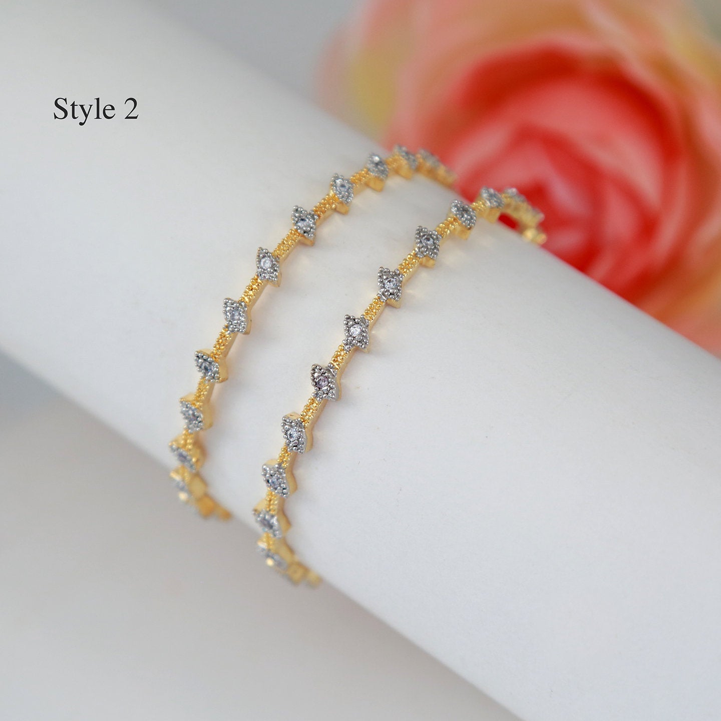 Cz diamond bangles, Minimalist Gold plated bracelet jewelry | American diamond gold polish bangle bracelet | Indian designs Crystal bangles