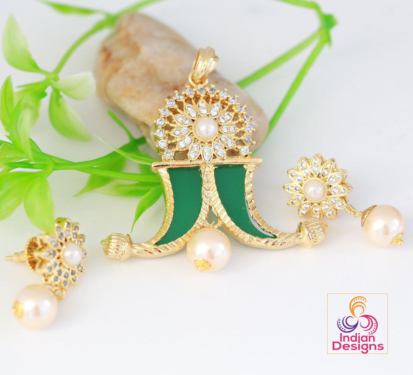 Gold plated Puligoru Pendant | American Diamond tiger claw pendant Designs | AD locket | cz pearl pendant | South Indian jewelry designs