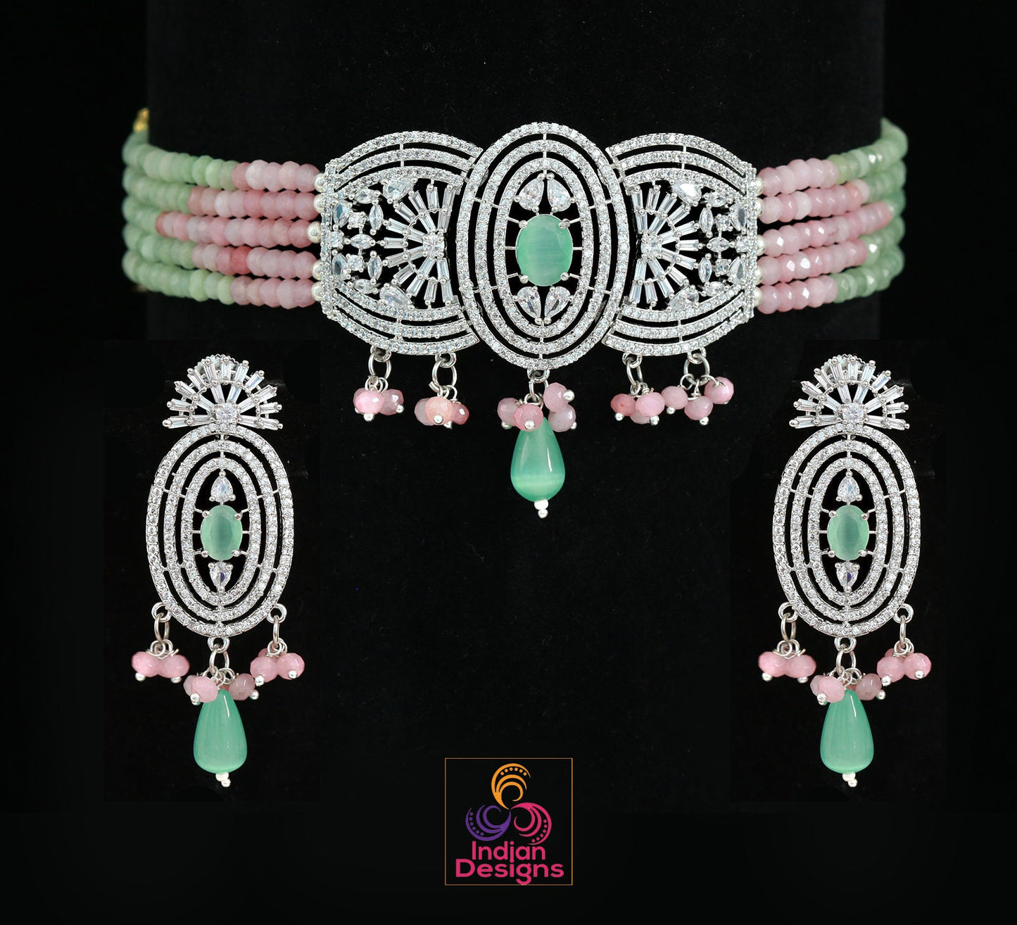 Cute silver CZ choker necklaces | American Diamond Indian Choker earring set | Pakistani choker Necklace | Indian wedding bridal Necklace