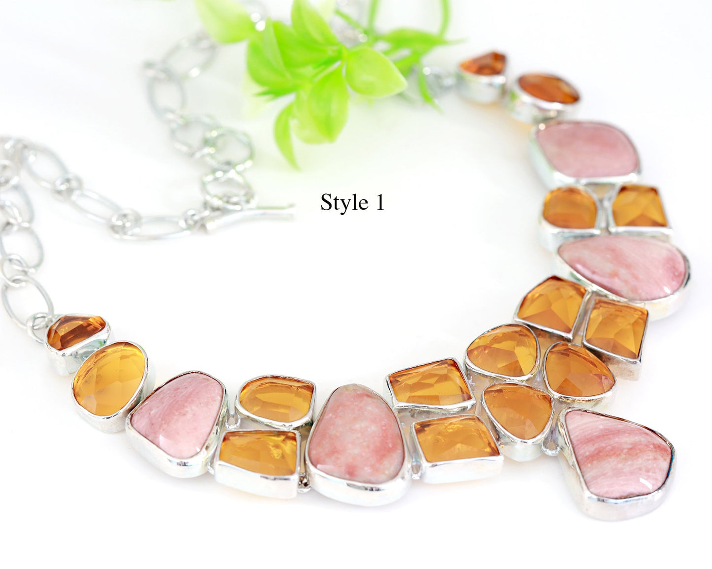 Silver Polish Gemstone choker necklace, Synthetic Gem stone Topaz and Rose Quartz necklace | Amethyst Crystal stone necklace |Indian Designs
