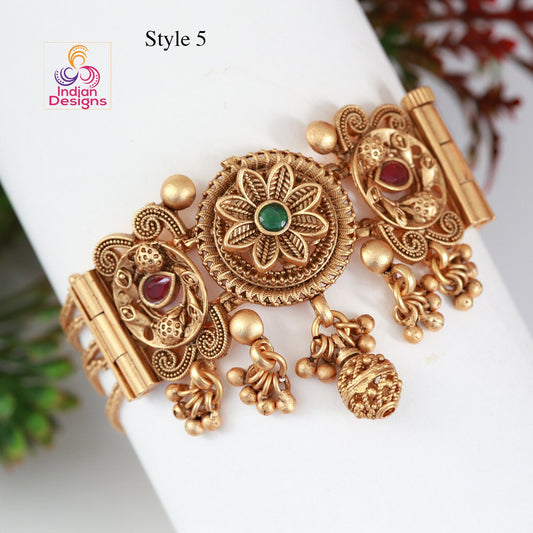 Antique gold plated South Indian chain bracelet | Gold Plated Bracelet temple jewelry | Bangle bracelet with matte finish | Indian Designs