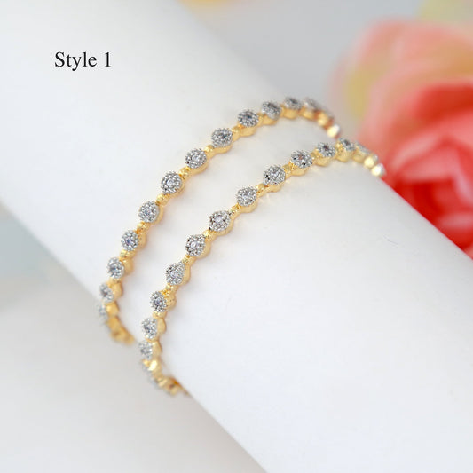 Cz diamond bangles, Minimalist Gold plated bracelet jewelry | American diamond gold polish bangle bracelet | Indian designs Crystal bangles