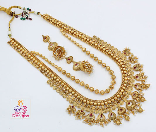 Exclusive Gold plated Long necklace with Jhumka earrings | Indian Designs | South Indian Wedding jewelry