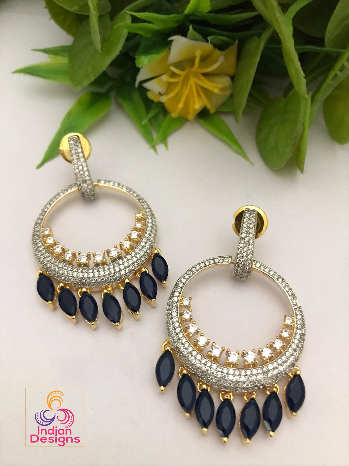 Chandbali earrings designs in gold polish with low price | Rose Gold CZ Chandbali | Indian wedding Earrings | Fashion Bollywood Earrings