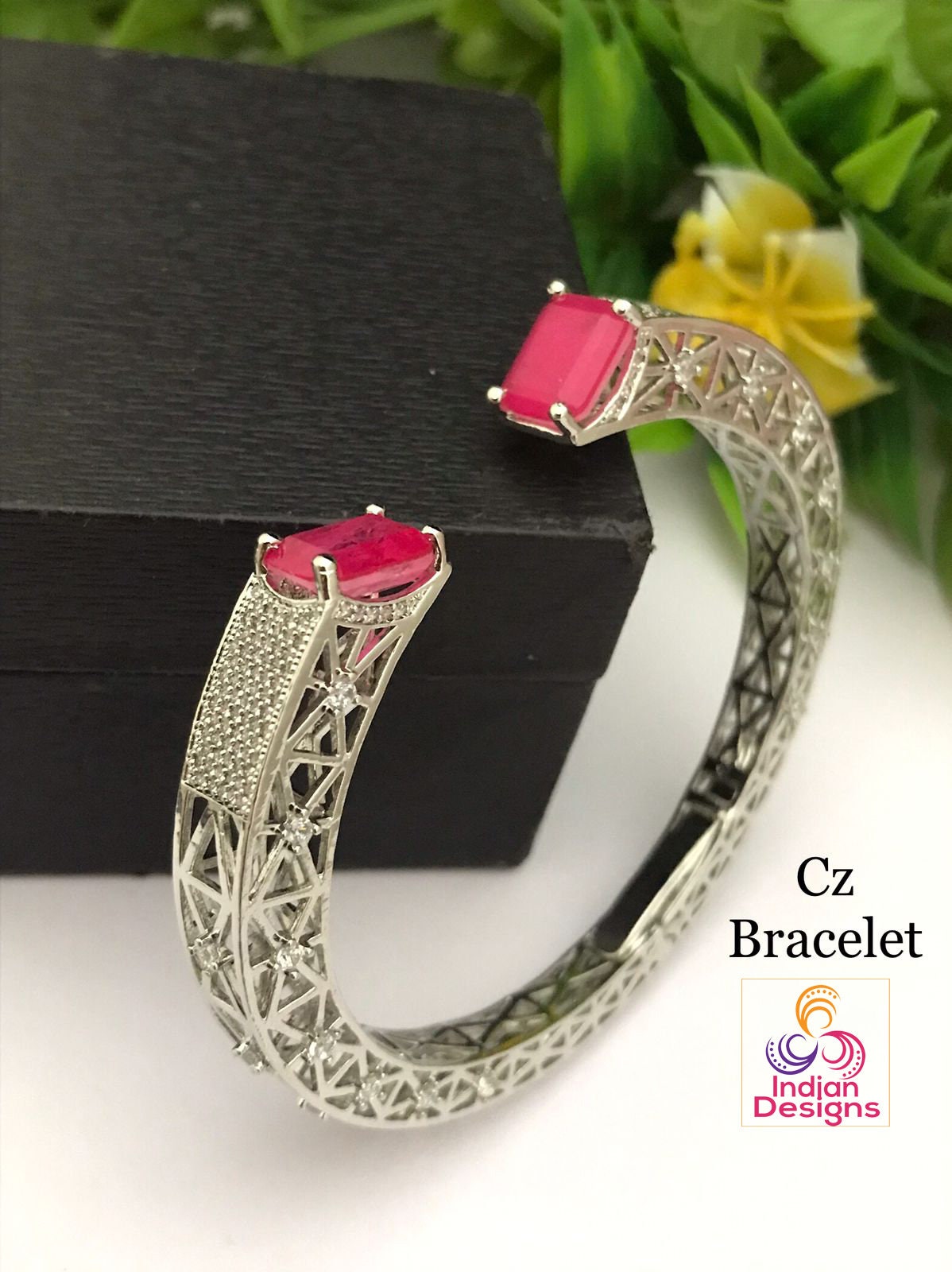 Silver CZ openable bracelet | Rhodium finish American Diamond Bangle bracelet | Openable kada CZ Diamond Statement Bracelet | Gift for her