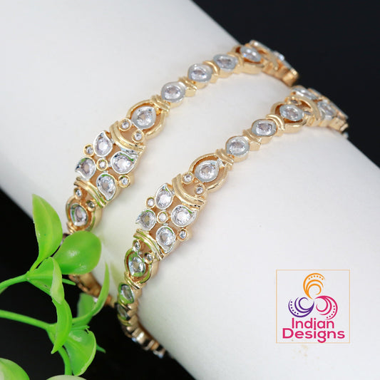 Great Deal! Stylish White stone Bangles Bracelets | Gold plated American diamond bangles set of 2 | Indian CZ diamond stone studded bangles