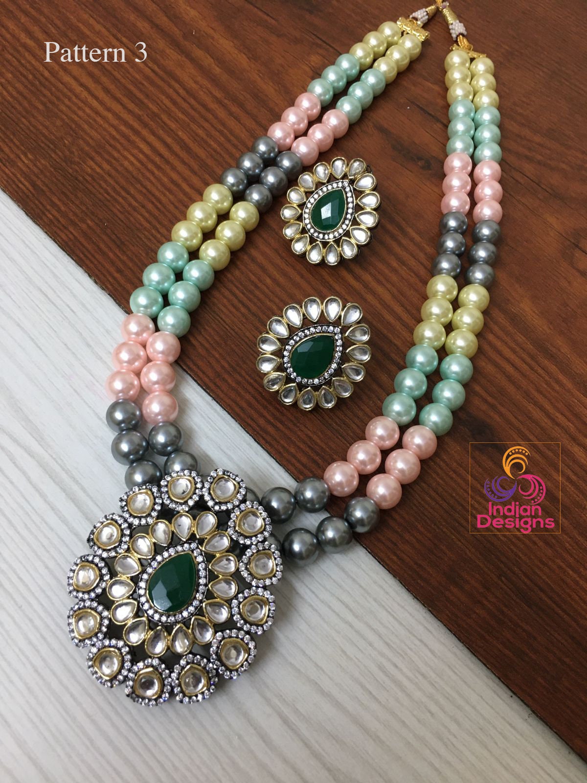 Long beaded Kundan necklace |Indian Victorian necklace with Emerald stone |Pakistani jewelry|Multi color beads long mala with Kundan pendant