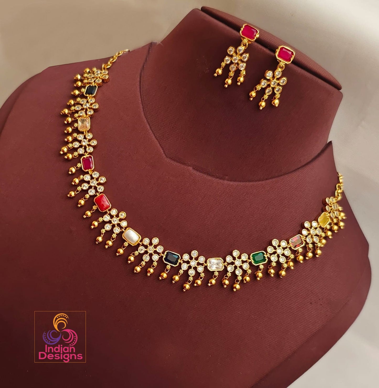 Gold plated necklace earring | Simple gold choker | Gold plated Na – Designs