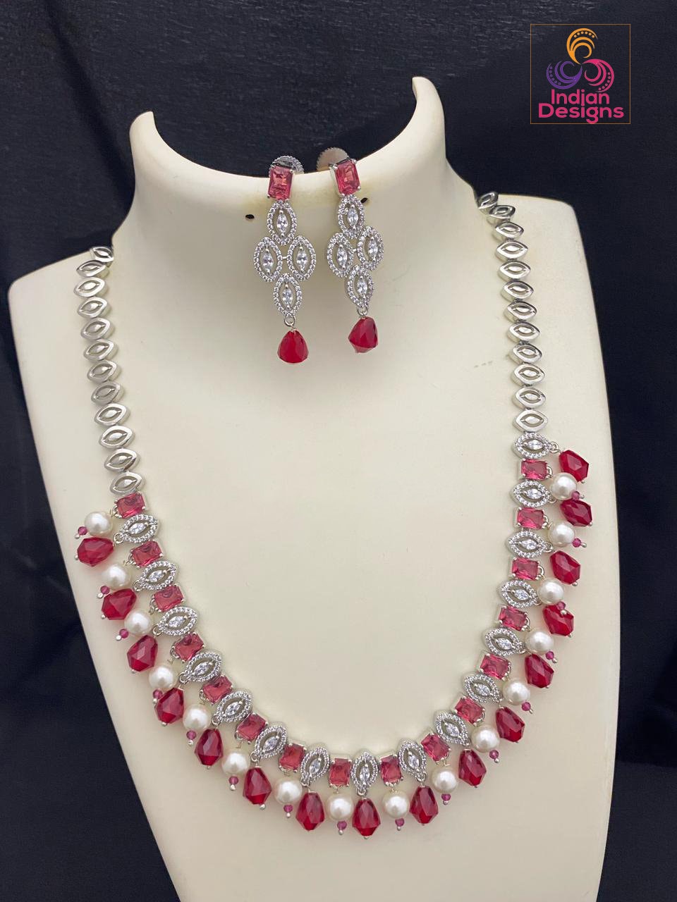 Long American diamond necklace sets Silver Plated