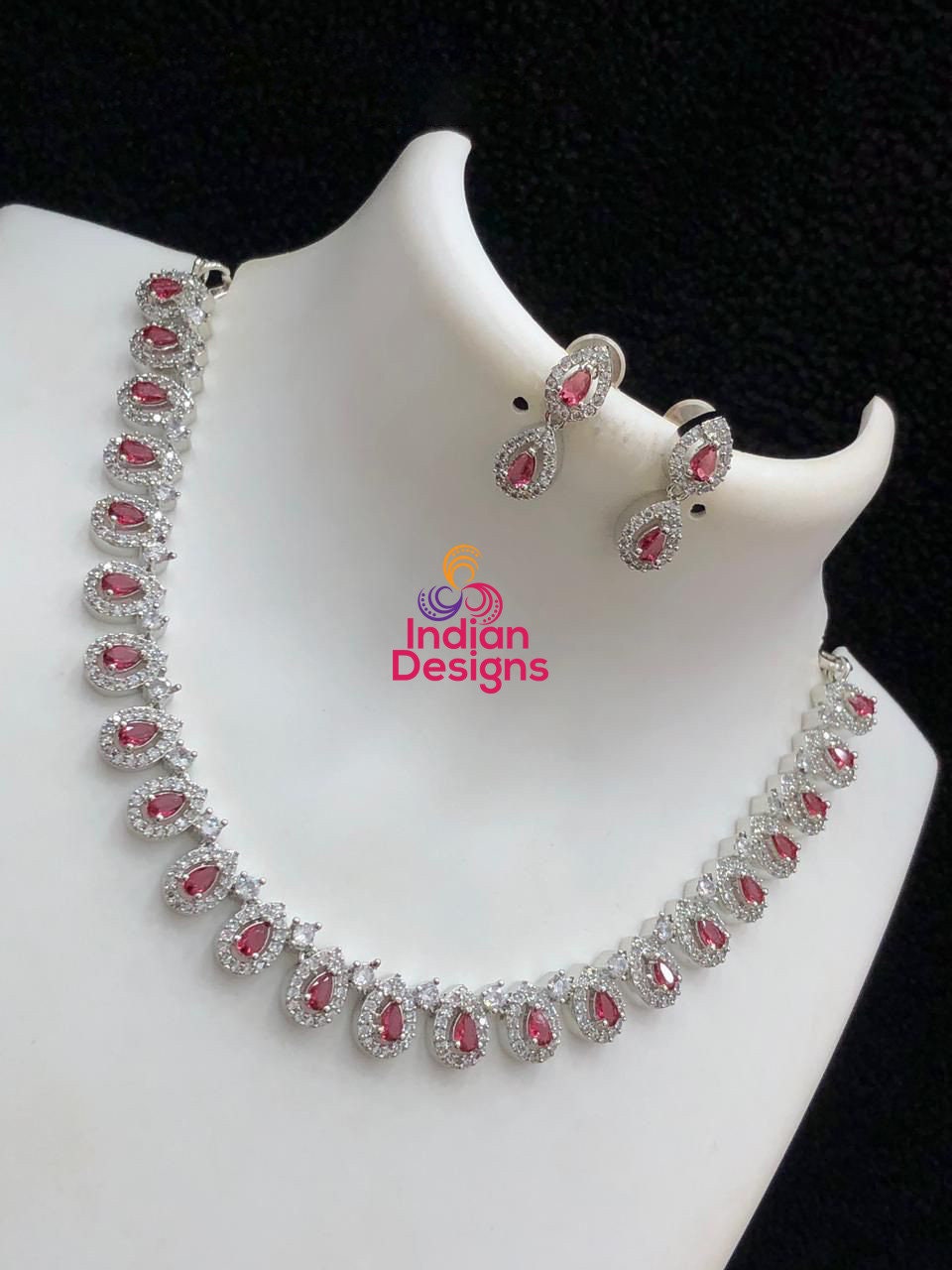 CZ Tear-Drop stone American Diamond Necklace