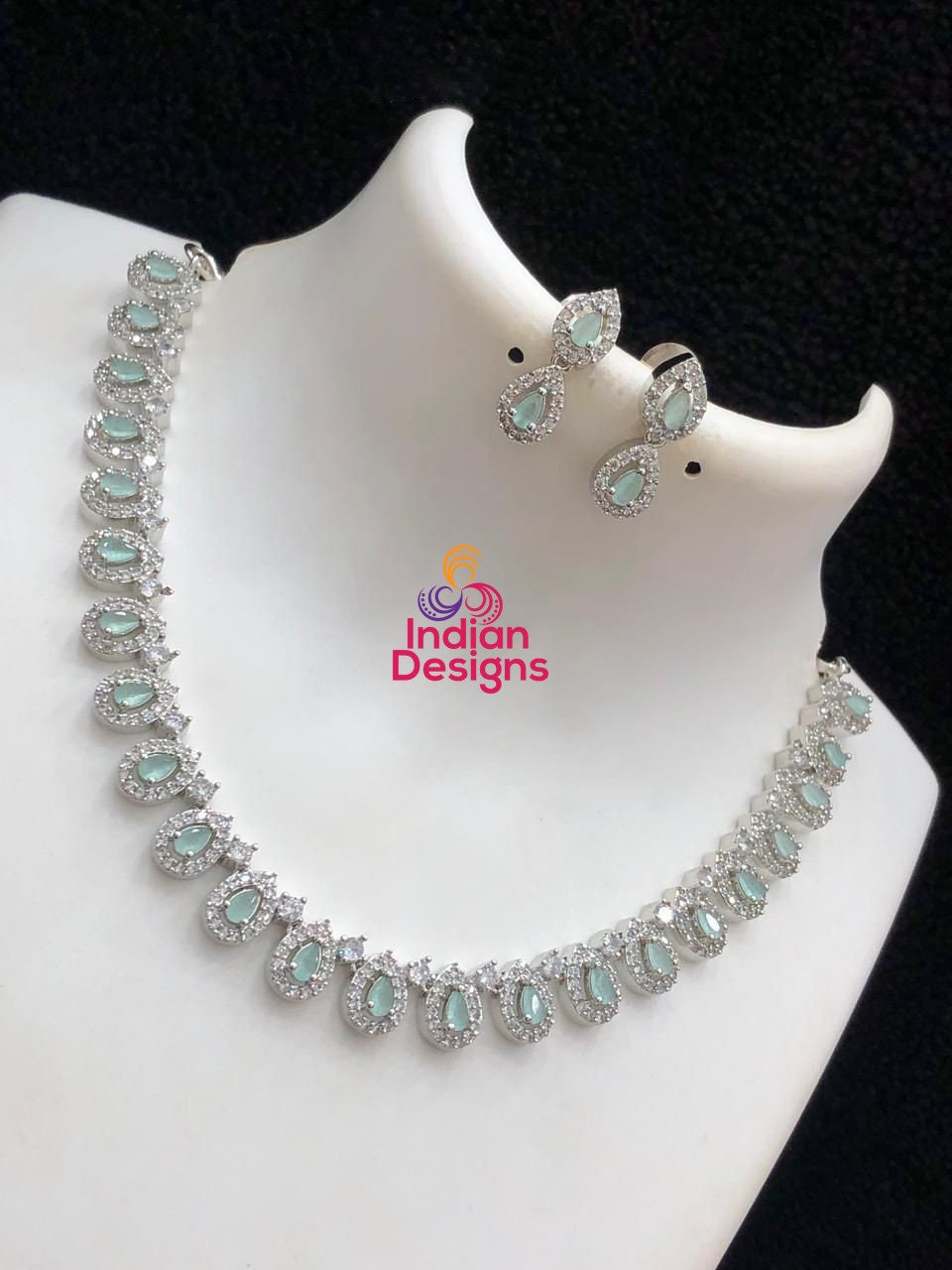 CZ Tear-Drop stone American Diamond Necklace