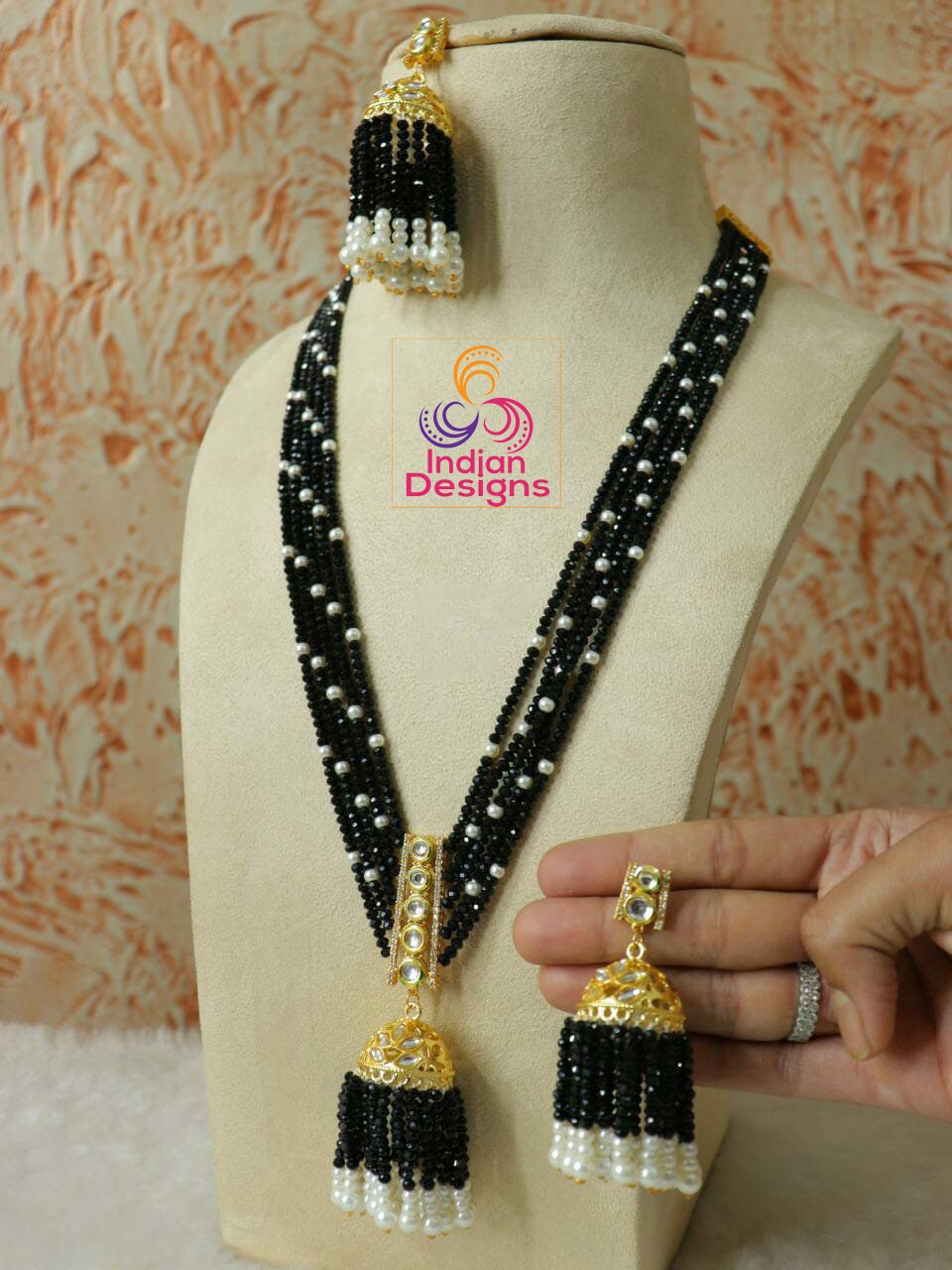Pink Beads Long Jhumka Necklace |Multi stranded Rani Haar Indian Bollywood Necklace and jhumka Earrings |Wedding party Jewelry |gift for her