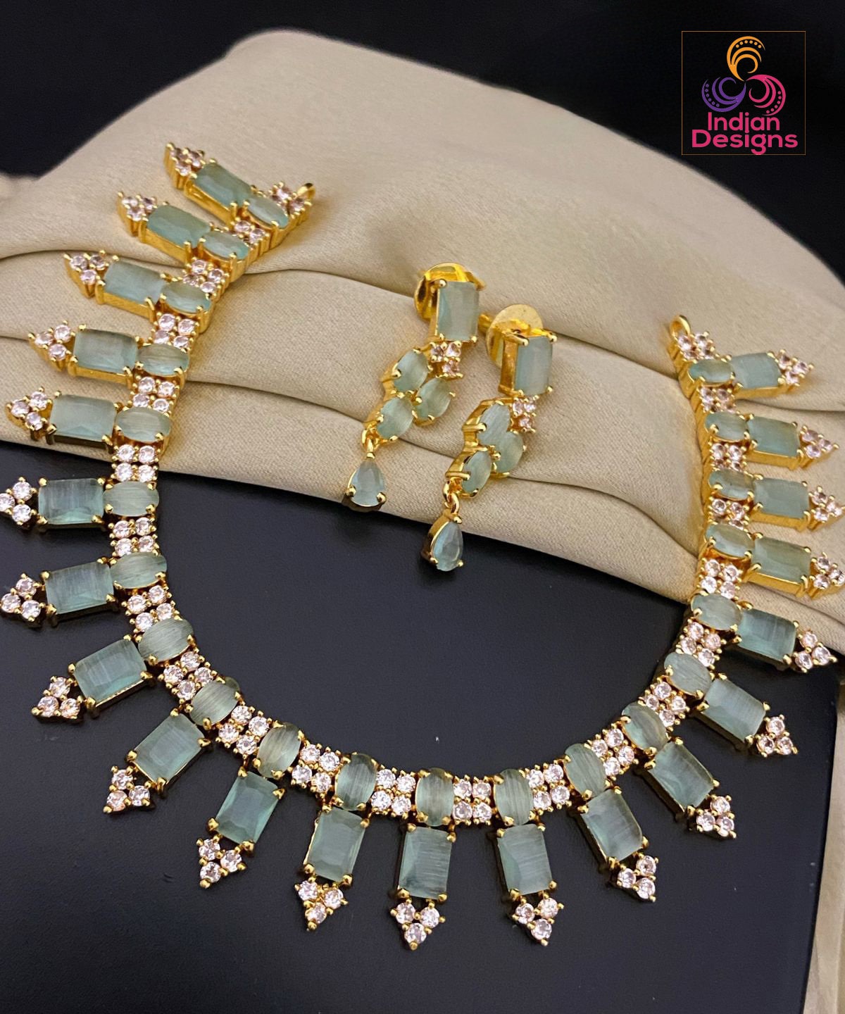 Emerald and deals CZ Gold Tone Necklace, Indian Jewelry, Cubic zircon & Emerald Jewelry, Gemstone, Bridal Jewelry, Wedding Jewelry