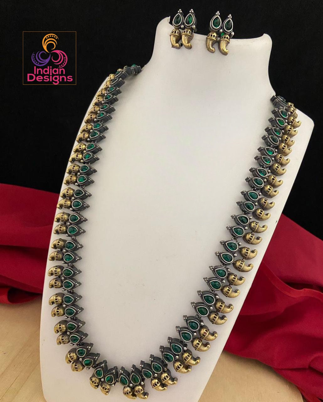 Emerald beads necklace with peacock side pendant - Indian Jewellery Designs