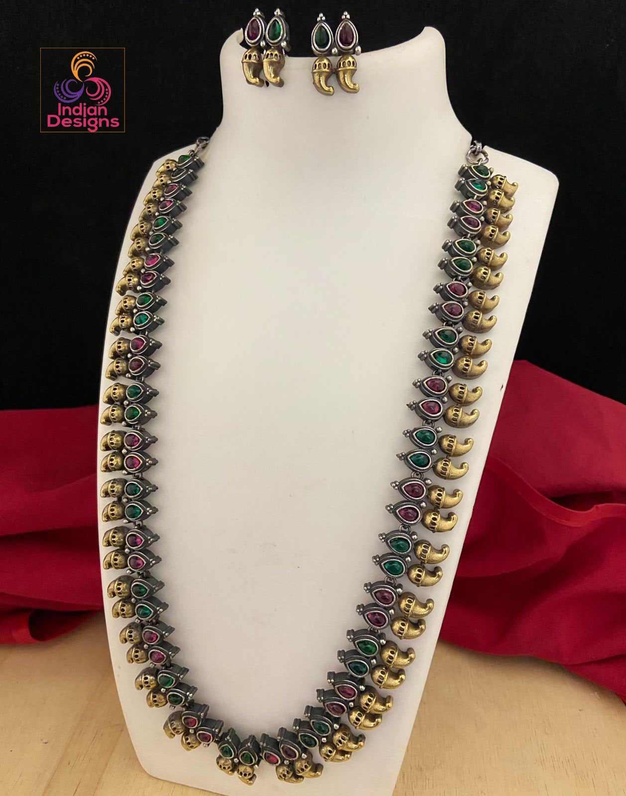 Long necklace with on sale earrings